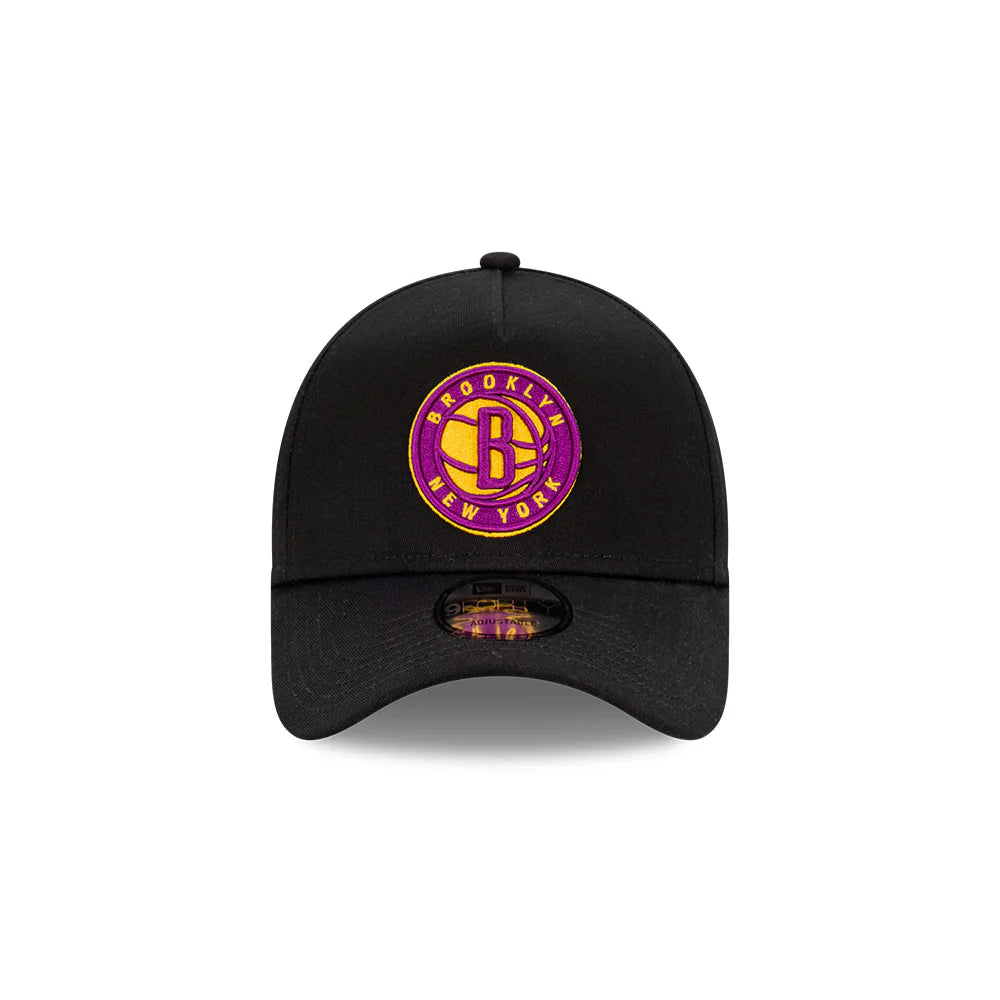 Brooklyn Nets Hat - Black Passionfruit 9Forty A-Frame NBA Snapback Cap - New Era